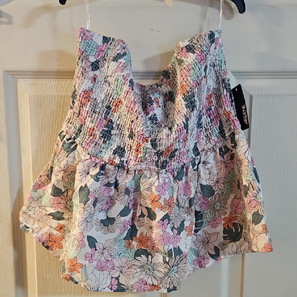 ARDENE FLORAL STRAPLESS TOP: LINEN BLEND: NEW WITH TAGS: SIZE XL